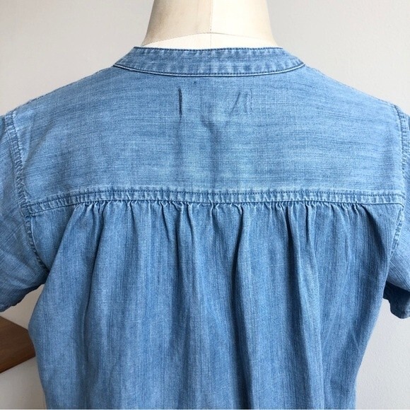 Madewell Blouse Womens Size XXS Blue Chambray Short Sleeve V Neck Oversized Boxy - Picture 6 of 11